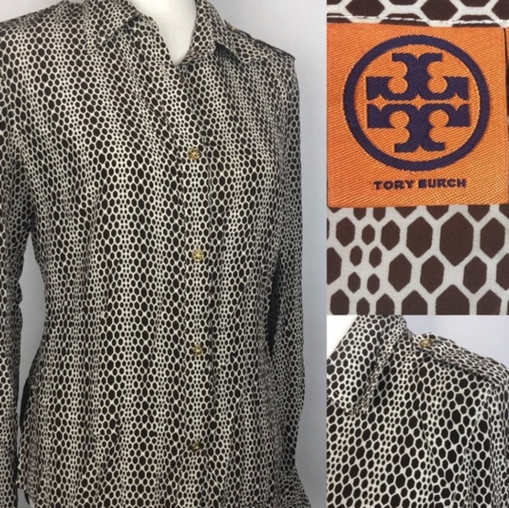 TORY BURCH 100% Silk Button Down Print Blouse